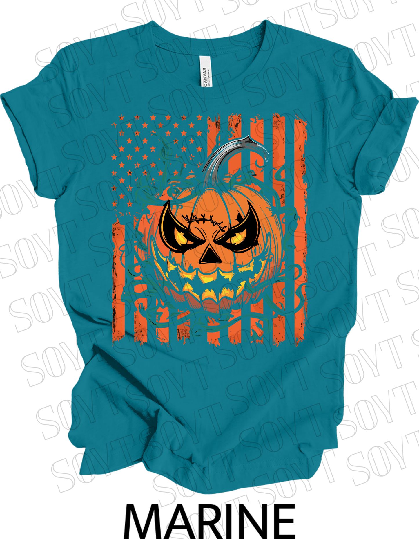 Fierce Jack - O’ - Lantern T-Shirt – Halloween Pumpkin Face with American Flag Graphic Tee - Festive Apparel StoreMarine