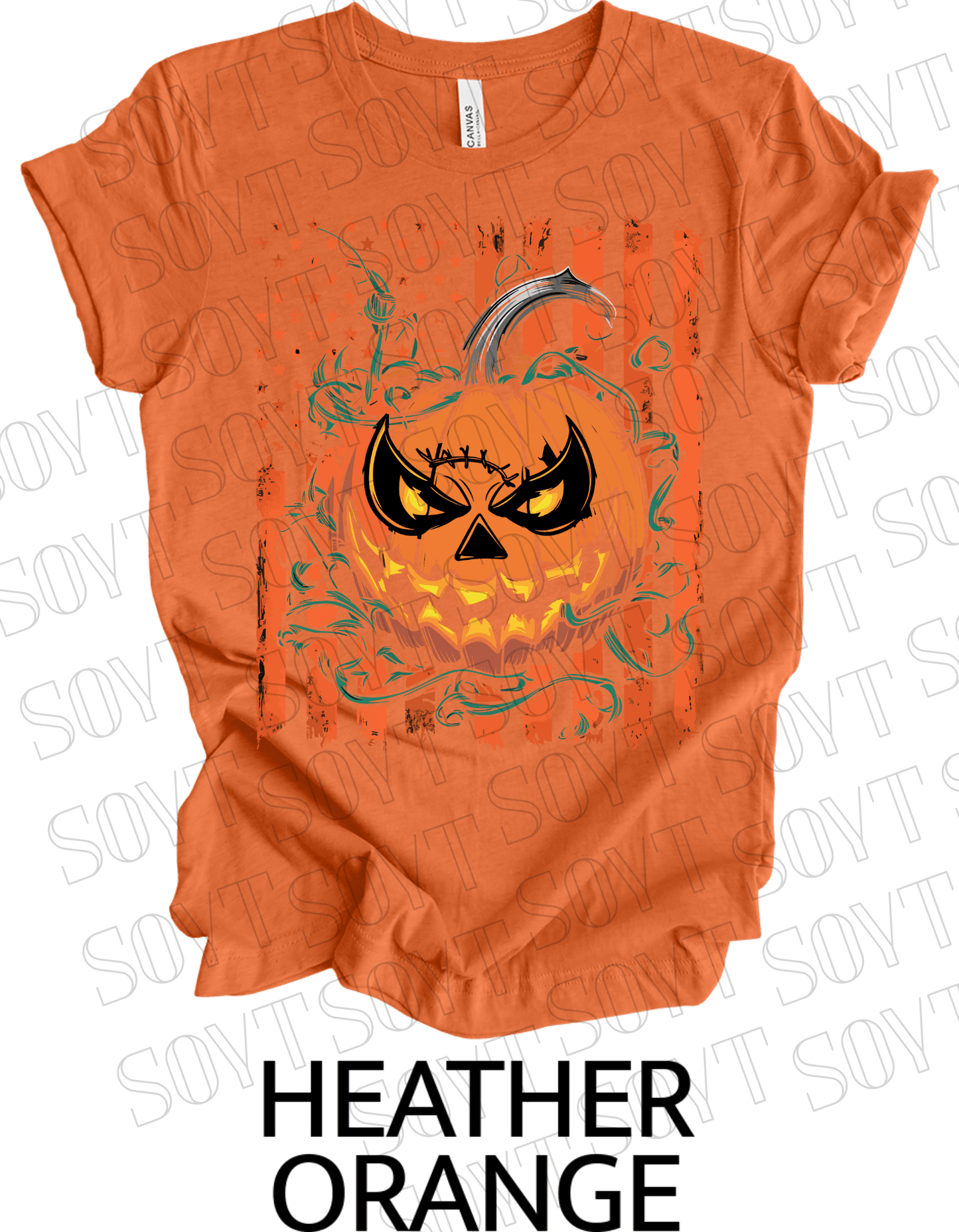 Fierce Jack - O’ - Lantern T-Shirt – Halloween Pumpkin Face with American Flag Graphic Tee - Festive Apparel StoreHeather Orange