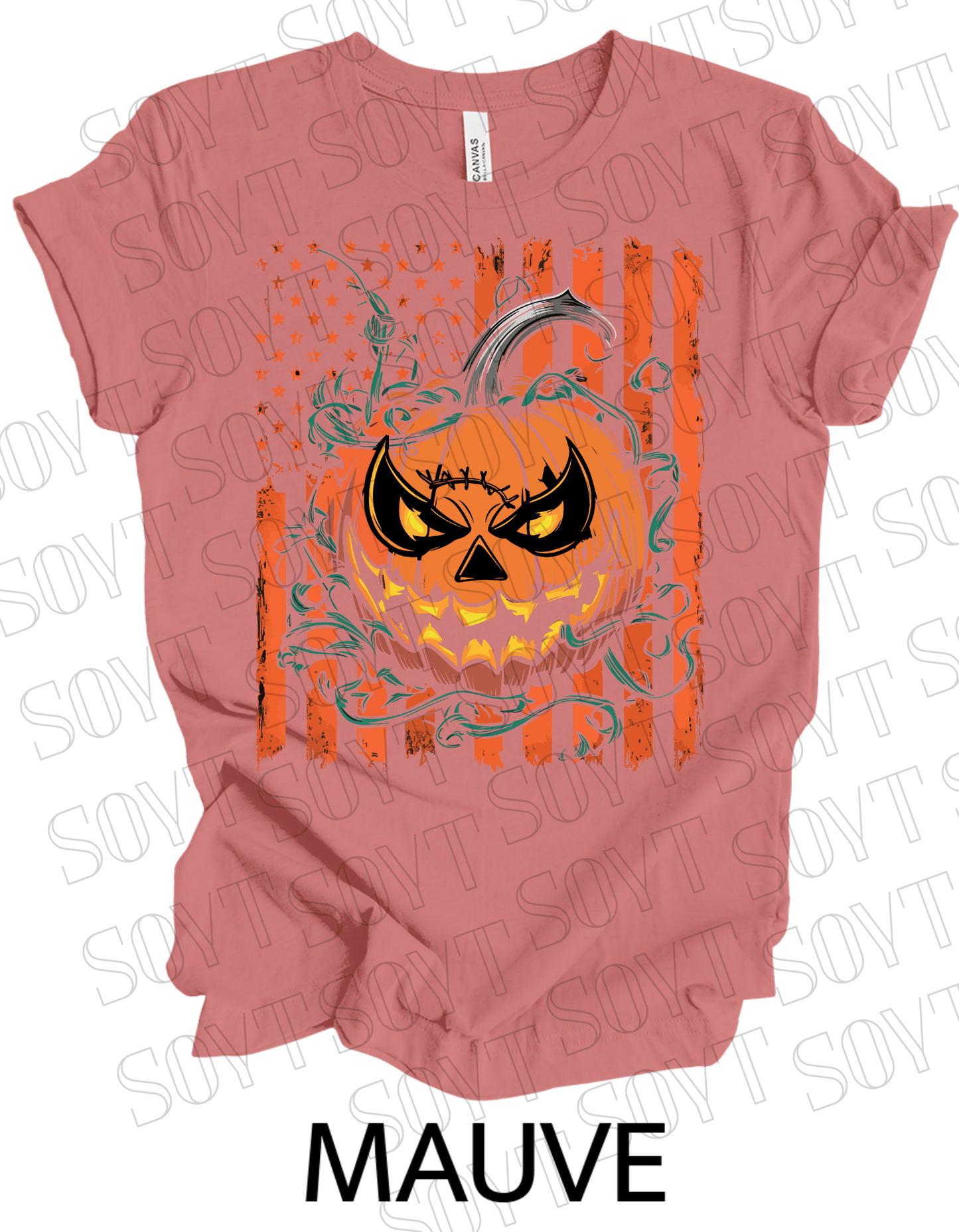Fierce Jack - O’ - Lantern T-Shirt – Halloween Pumpkin Face with American Flag Graphic Tee - Festive Apparel StoreMauve