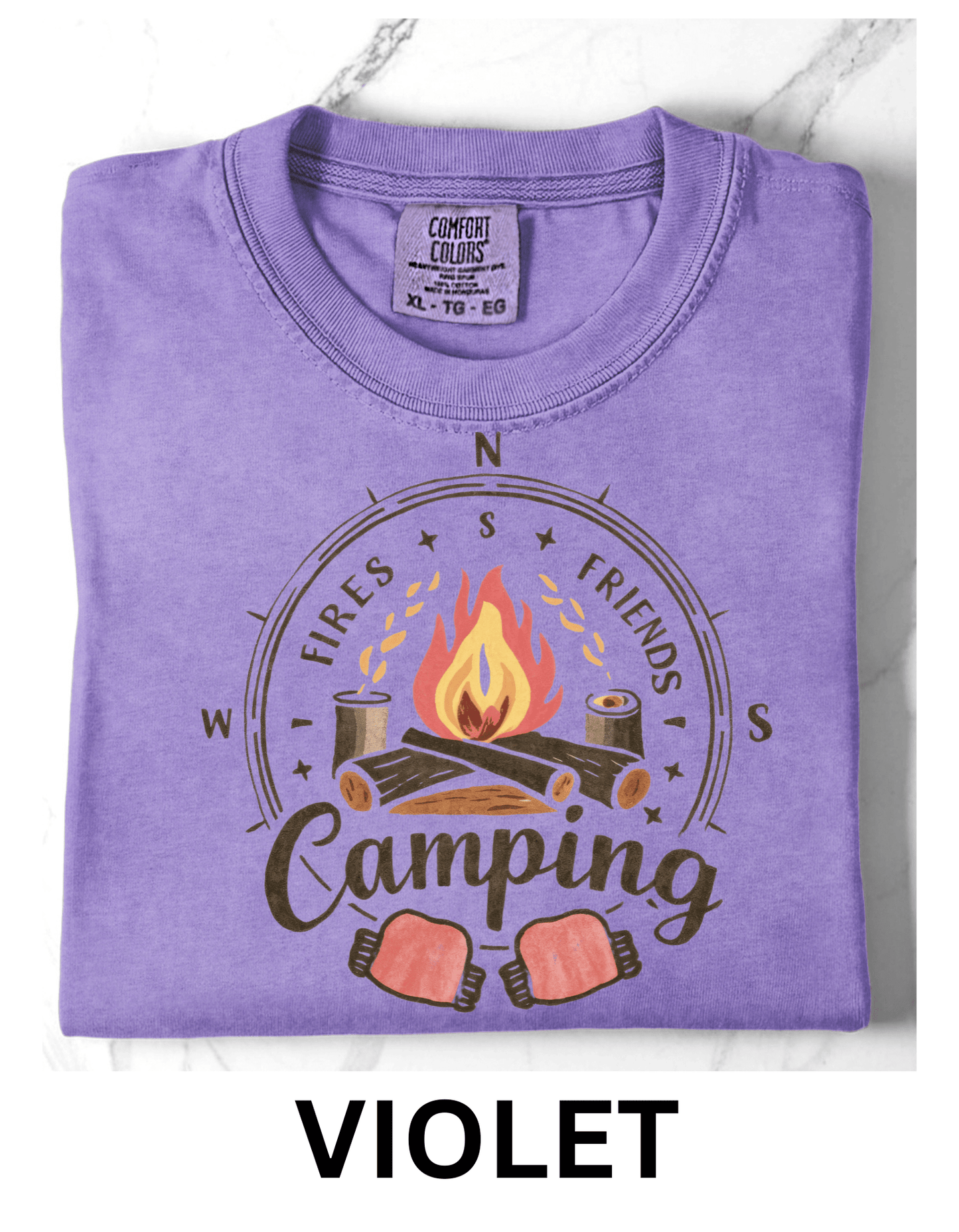 Fires Friends Camping T-Shirt – Compass Campfire Graphic Tee - Festive Apparel StoreViolet