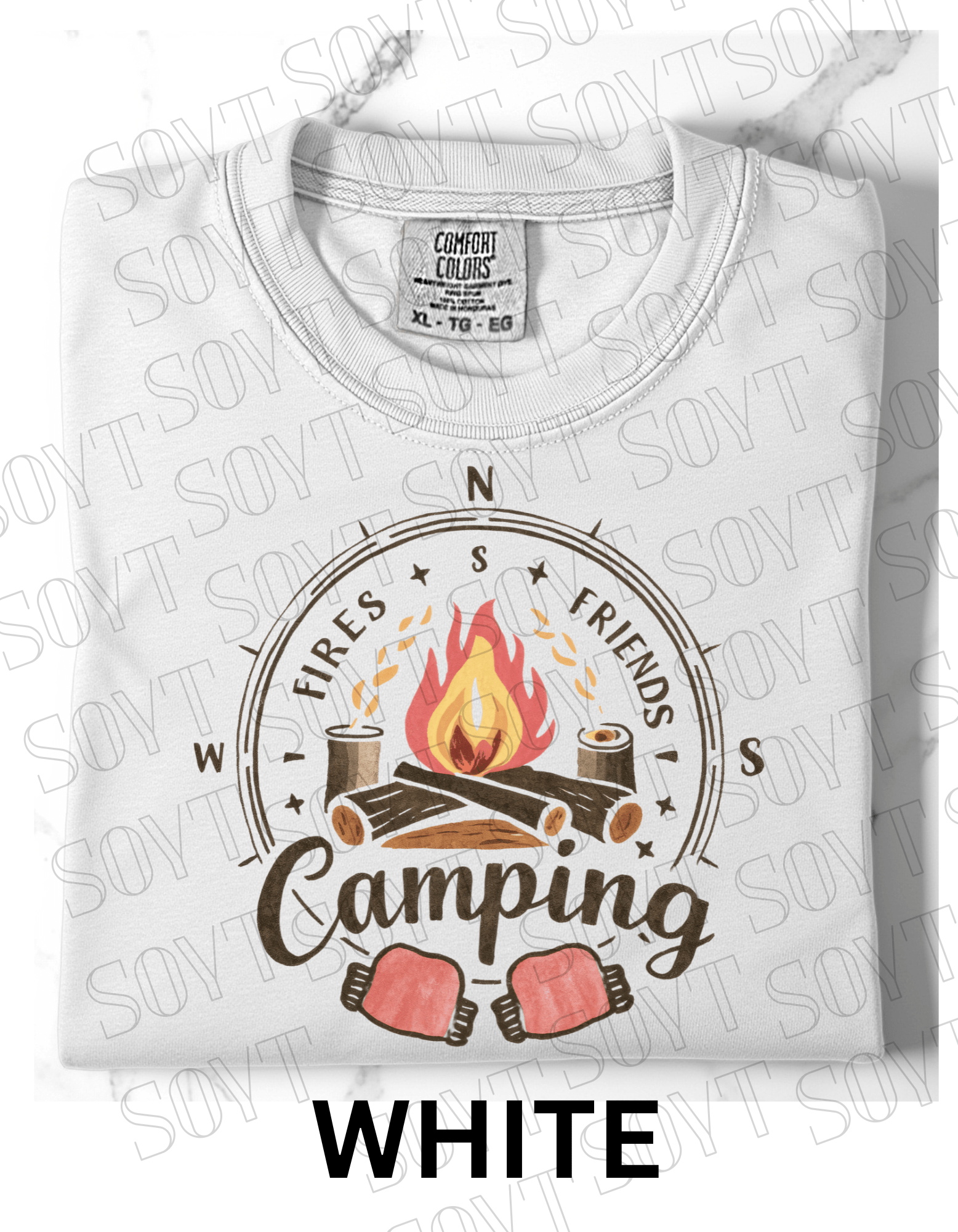 Fires Friends Camping T-Shirt – Compass Campfire Graphic Tee - Festive Apparel StoreWhite