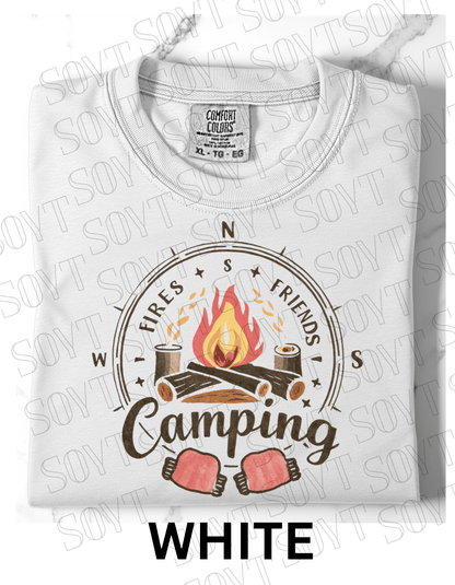 Fires Friends Camping T-Shirt – Compass Campfire Graphic Tee - Festive Apparel StoreWhite
