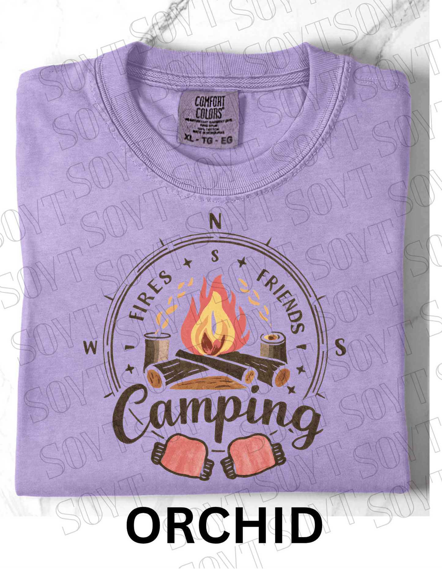 Fires Friends Camping T-Shirt – Compass Campfire Graphic Tee - Festive Apparel StoreOrchid