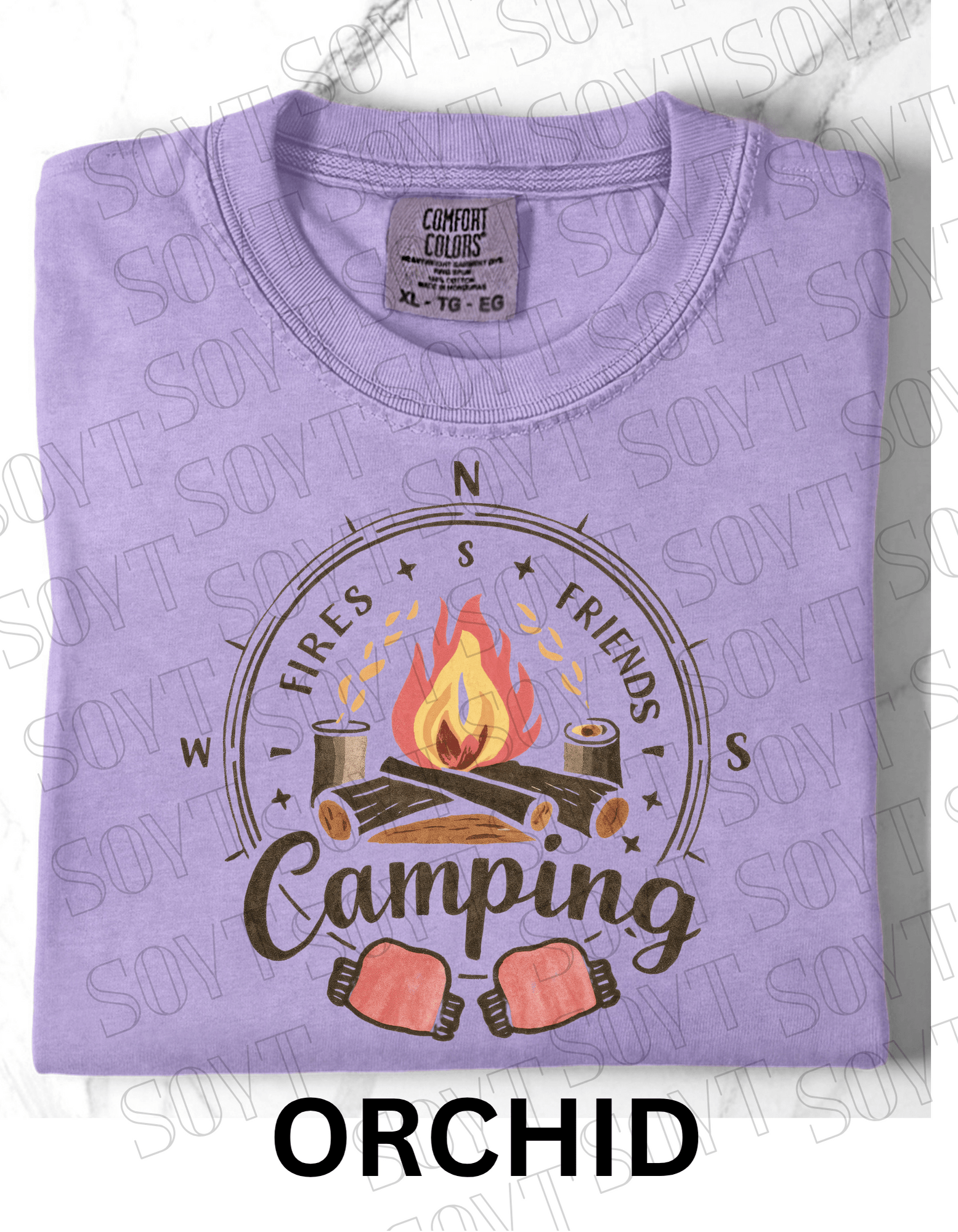 Fires Friends Camping T-Shirt – Compass Campfire Graphic Tee - Festive Apparel StoreOrchid
