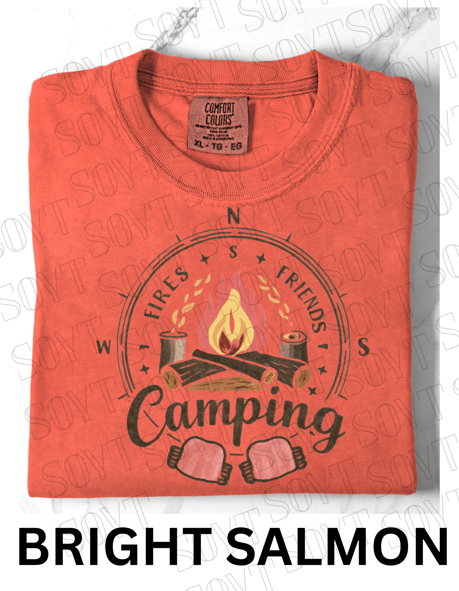 Fires Friends Camping T-Shirt – Compass Campfire Graphic Tee - Festive Apparel StoreBright Salmon