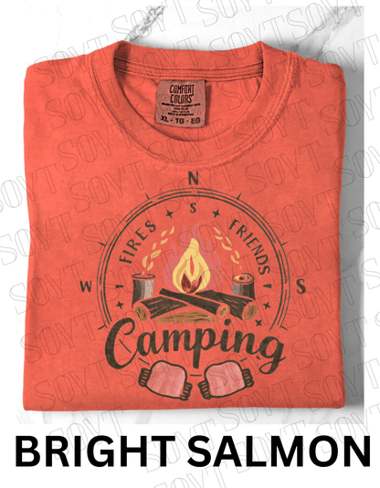 Fires Friends Camping T-Shirt – Compass Campfire Graphic Tee - Festive Apparel StoreBright Salmon