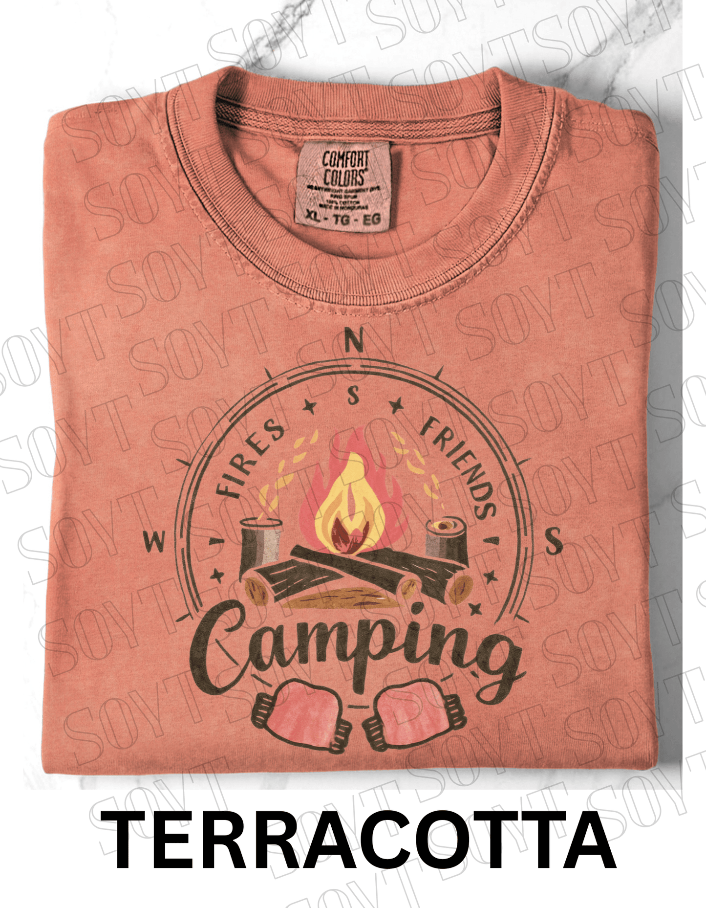 Fires Friends Camping T-Shirt – Compass Campfire Graphic Tee - Festive Apparel StoreTerracotta