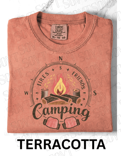 Fires Friends Camping T-Shirt – Compass Campfire Graphic Tee - Festive Apparel StoreTerracotta