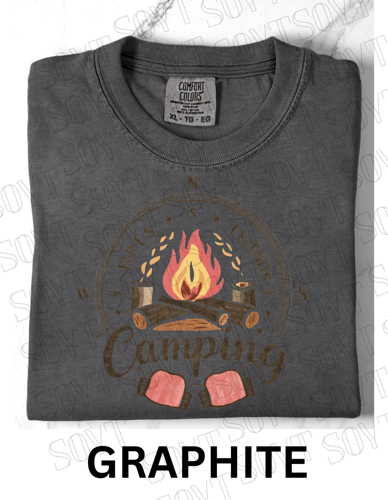 Fires Friends Camping T-Shirt – Compass Campfire Graphic Tee - Festive Apparel StoreGraphite
