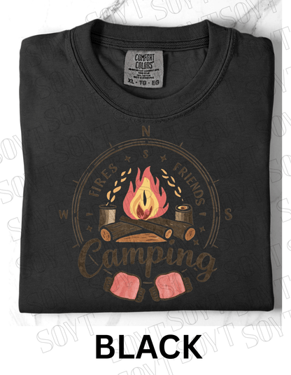 Fires Friends Camping T-Shirt – Compass Campfire Graphic Tee - Festive Apparel StoreBlack