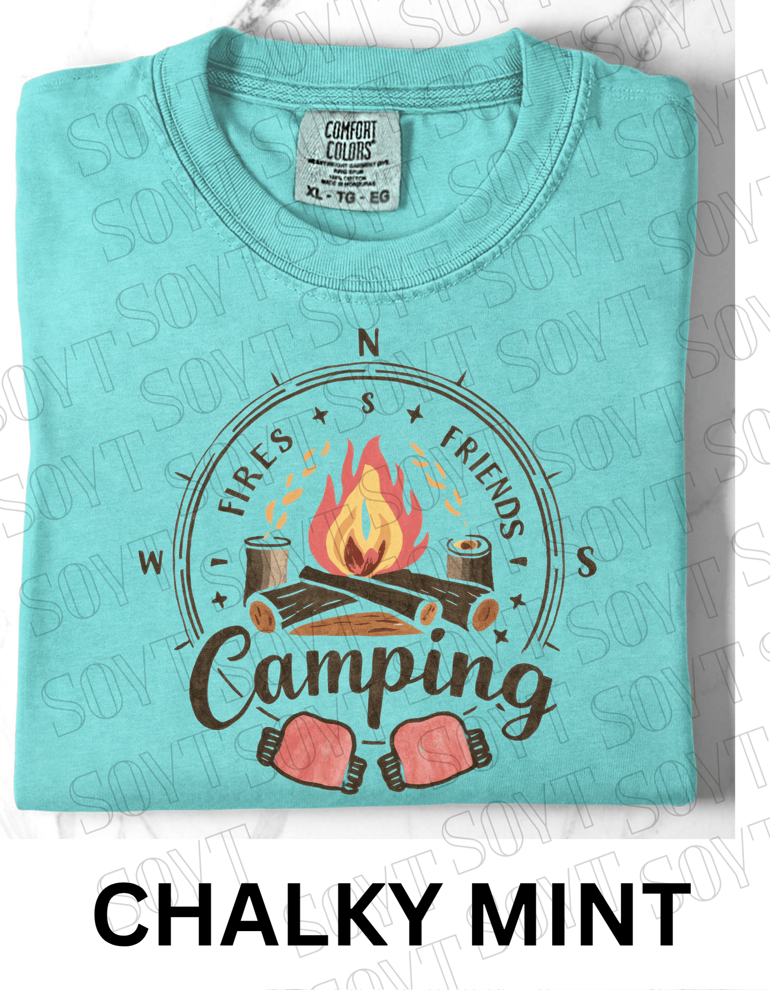 Fires Friends Camping T-Shirt – Compass Campfire Graphic Tee - Festive Apparel StoreChalky Mint