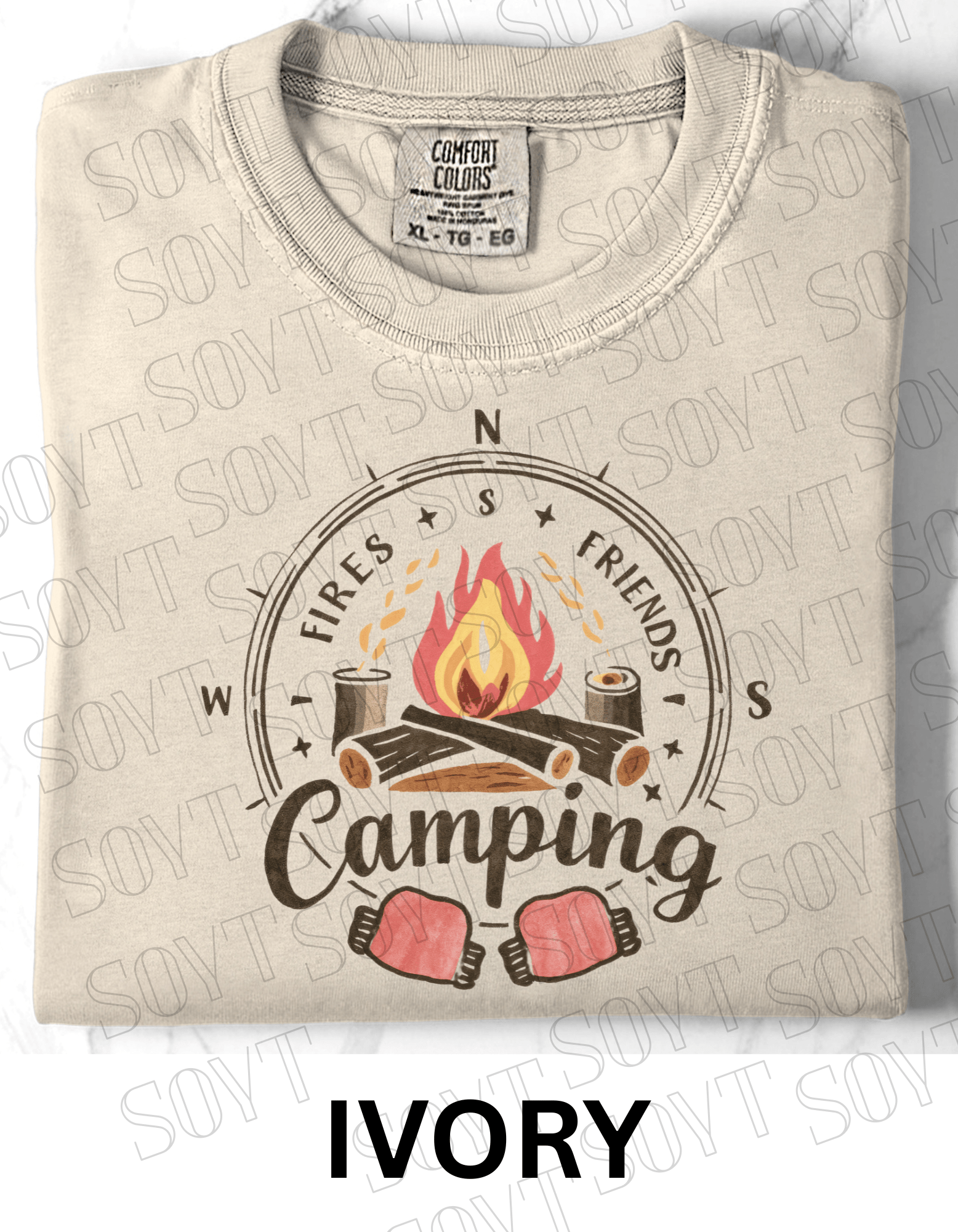 Fires Friends Camping T-Shirt – Compass Campfire Graphic Tee - Festive Apparel StoreIvory