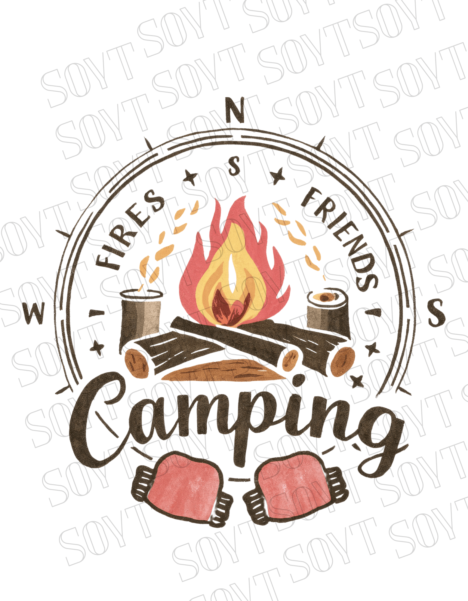Fires Friends Camping T-Shirt – Compass Campfire Graphic Tee - Festive Apparel StoreBlack