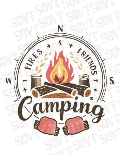 Fires Friends Camping T-Shirt – Compass Campfire Graphic Tee - Festive Apparel StoreBlack