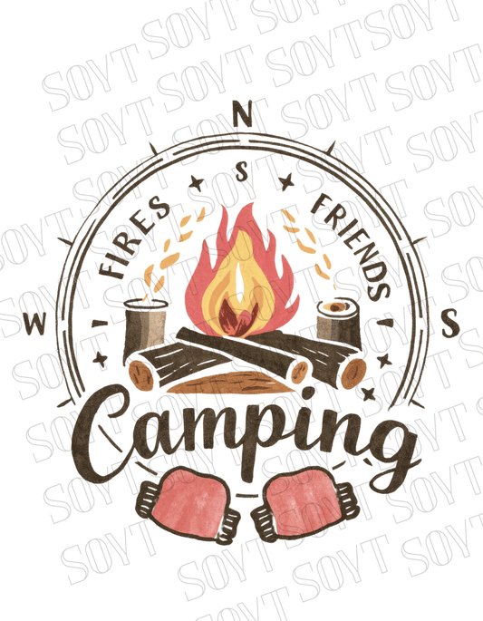 Fires Friends Camping T-Shirt – Compass Campfire Graphic Tee - Festive Apparel StoreBlack