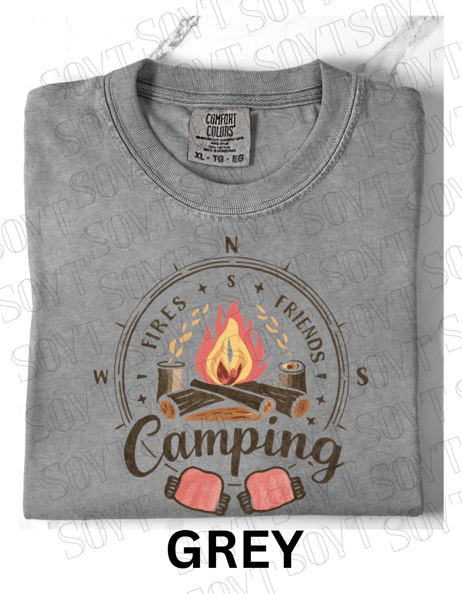 Fires Friends Camping T-Shirt – Compass Campfire Graphic Tee - Festive Apparel StoreGrey