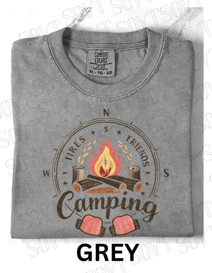 Fires Friends Camping T-Shirt – Compass Campfire Graphic Tee - Festive Apparel StoreGrey