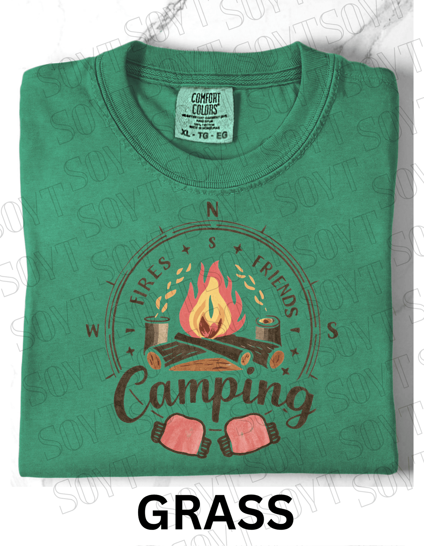 Fires Friends Camping T-Shirt – Compass Campfire Graphic Tee - Festive Apparel StoreGrass