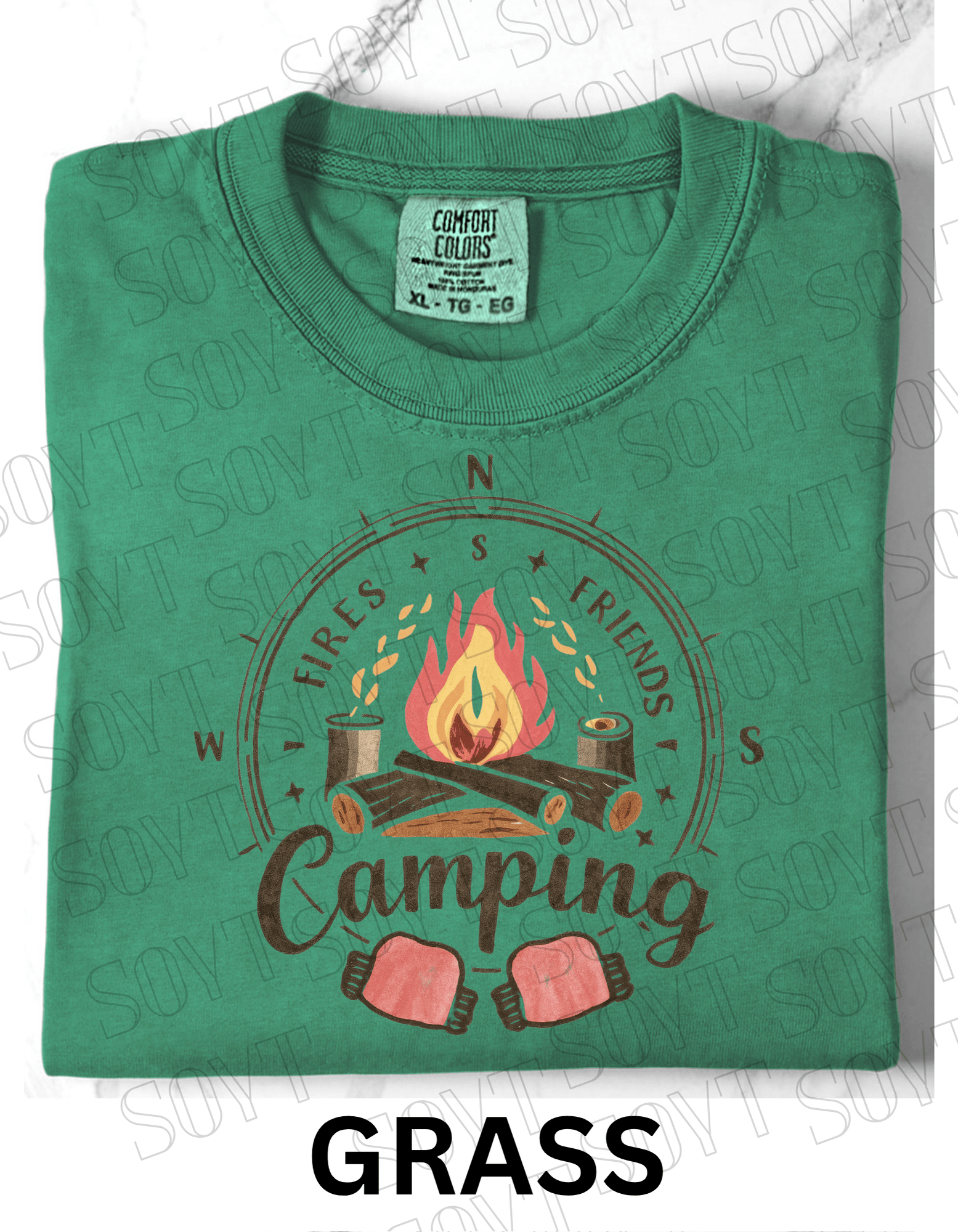 Fires Friends Camping T-Shirt – Compass Campfire Graphic Tee - Festive Apparel StoreGrass