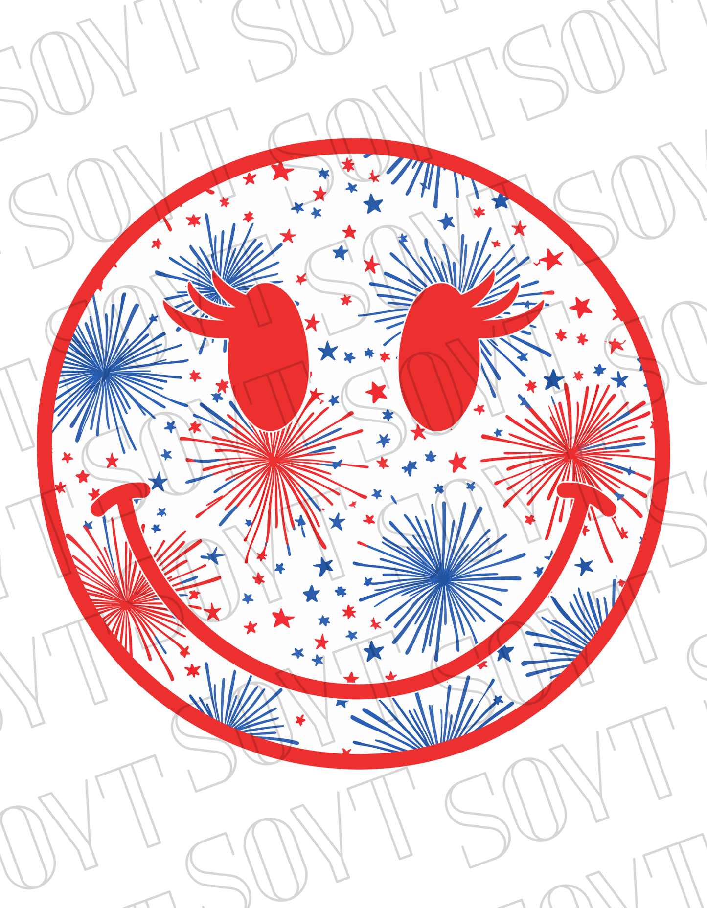 Fireworks Smiley Face T-Shirt – Bella+Canvas Fun Patriotic Graphic Tee - Festive Apparel StoreRed