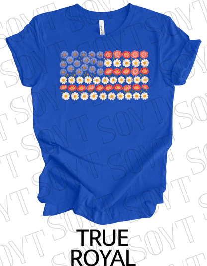 Floral Flag T-Shirt – Bella+Canvas Patriotic Wildflower Tee - Festive Apparel StoreRoyal Blue