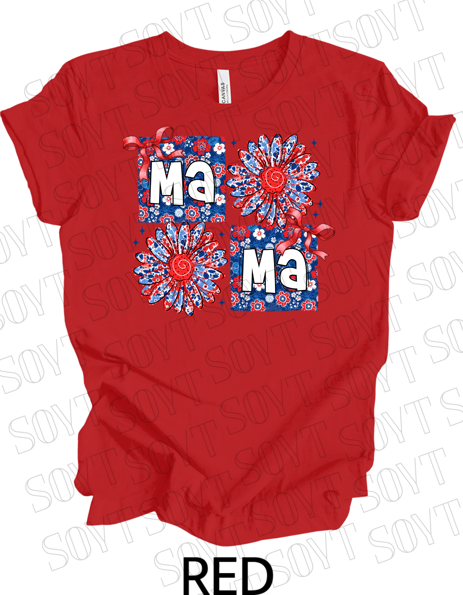 Floral Patriotic Mama Shirt – Red White & Blue Daisy Graphic Tee | 4th of July Mom USA - Festive Apparel StoreRed