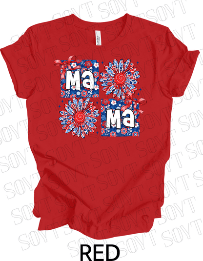 Floral Patriotic Mama Shirt – Red White & Blue Daisy Graphic Tee | 4th of July Mom USA - Festive Apparel StoreRed
