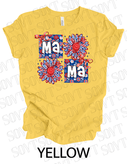 Floral Patriotic Mama Shirt – Red White & Blue Daisy Graphic Tee | 4th of July Mom USA - Festive Apparel StoreYellow