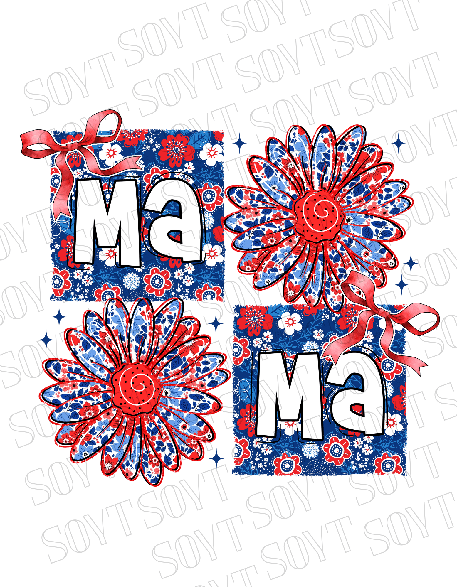 Floral Patriotic Mama Shirt – Red White & Blue Daisy Graphic Tee | 4th of July Mom USA - Festive Apparel StoreWhite