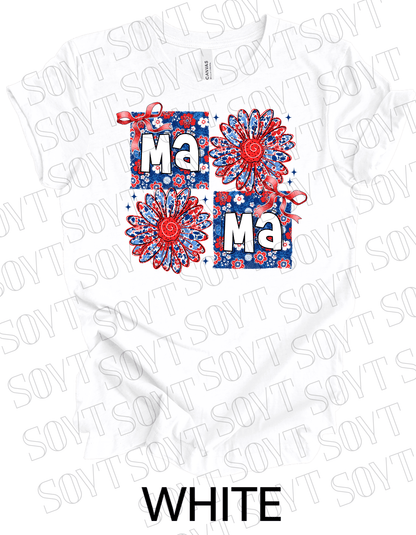 Floral Patriotic Mama Shirt – Red White & Blue Daisy Graphic Tee | 4th of July Mom USA - Festive Apparel StoreWhite