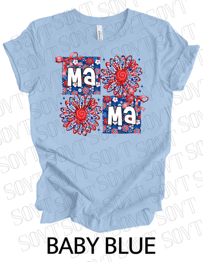 Floral Patriotic Mama Shirt – Red White & Blue Daisy Graphic Tee | 4th of July Mom USA - Festive Apparel StoreBaby Blue
