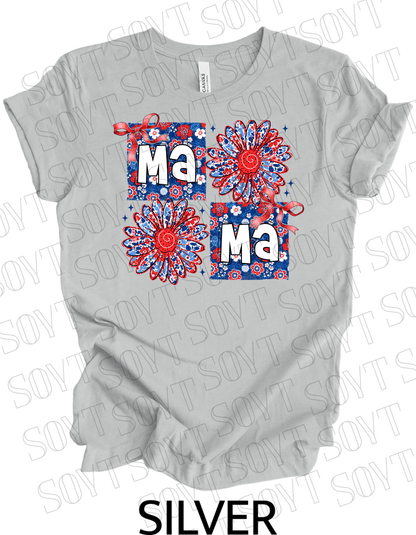 Floral Patriotic Mama Shirt – Red White & Blue Daisy Graphic Tee | 4th of July Mom USA - Festive Apparel StoreSilver