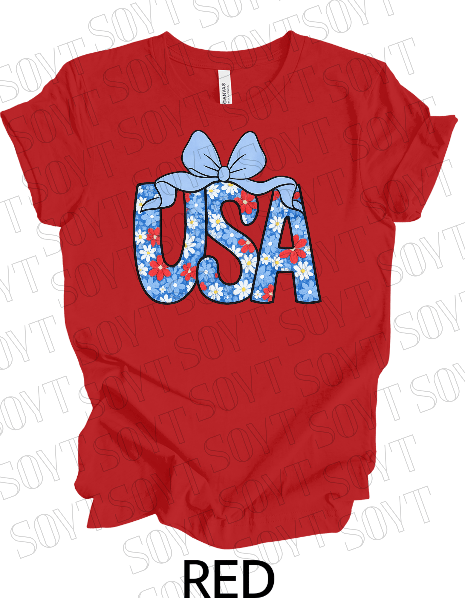 Floral USA T-Shirt with Bow – Cute Patriotic Tee for Women | Made in USA - Festive Apparel StoreRed