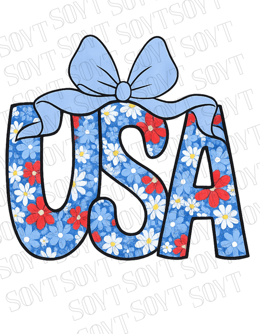 Floral USA T-Shirt with Bow – Cute Patriotic Tee for Women | Made in USA - Festive Apparel StoreWhite