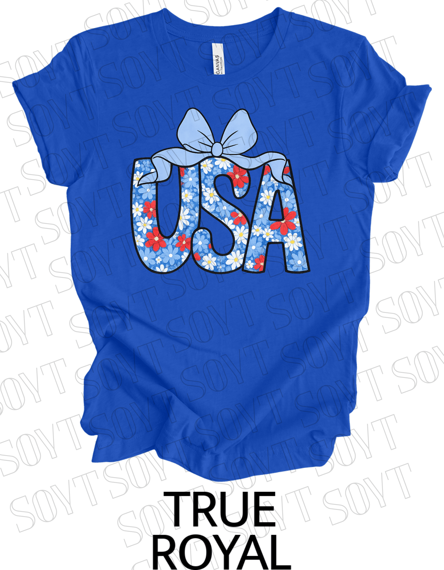 Floral USA T-Shirt with Bow – Cute Patriotic Tee for Women | Made in USA - Festive Apparel StoreRoyal Blue