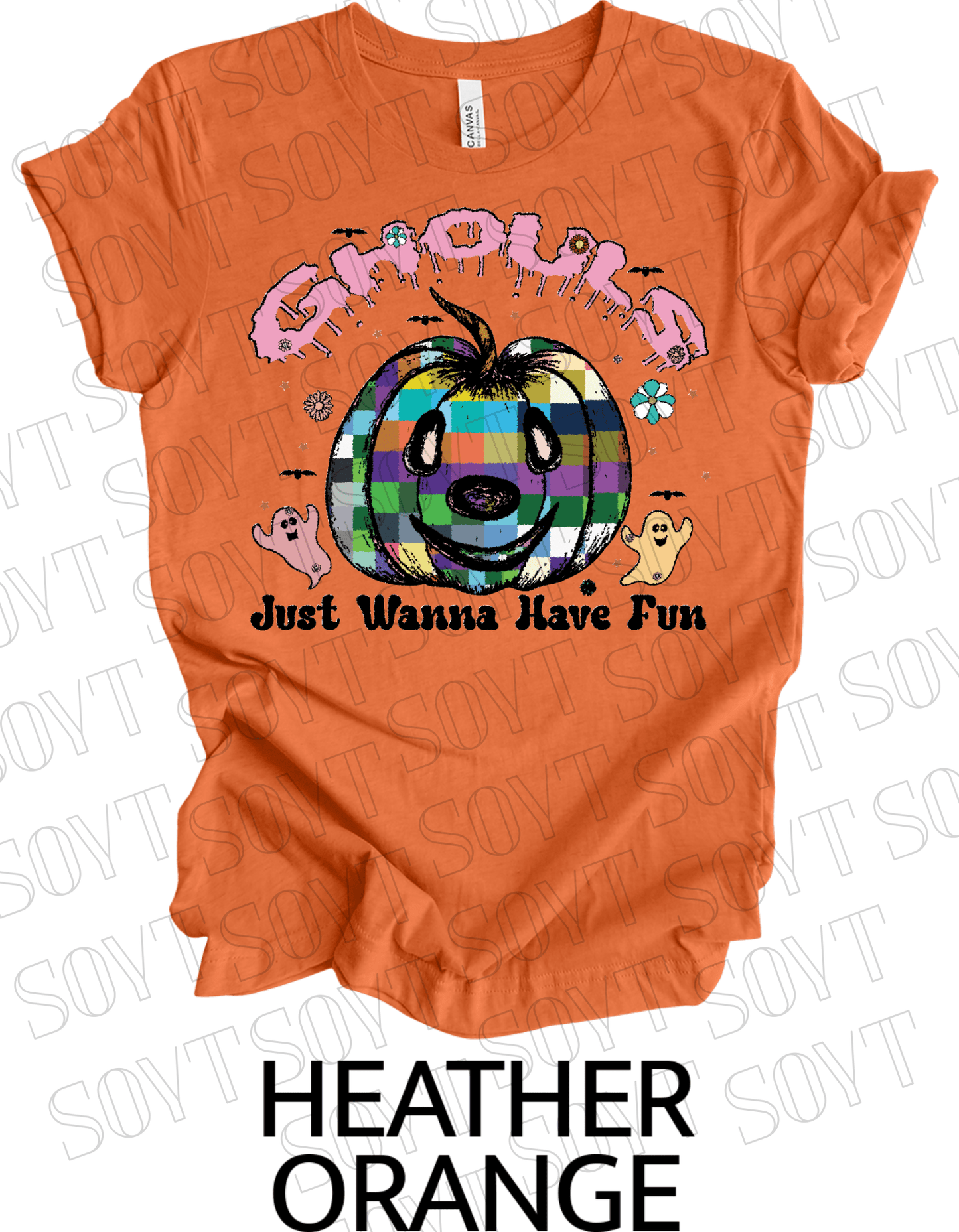 Ghouls Just Wanna Have Fun T-Shirt – Colorful Plaid Pumpkin & Cute Ghost Halloween Tee - Festive Apparel StoreHeather Orange