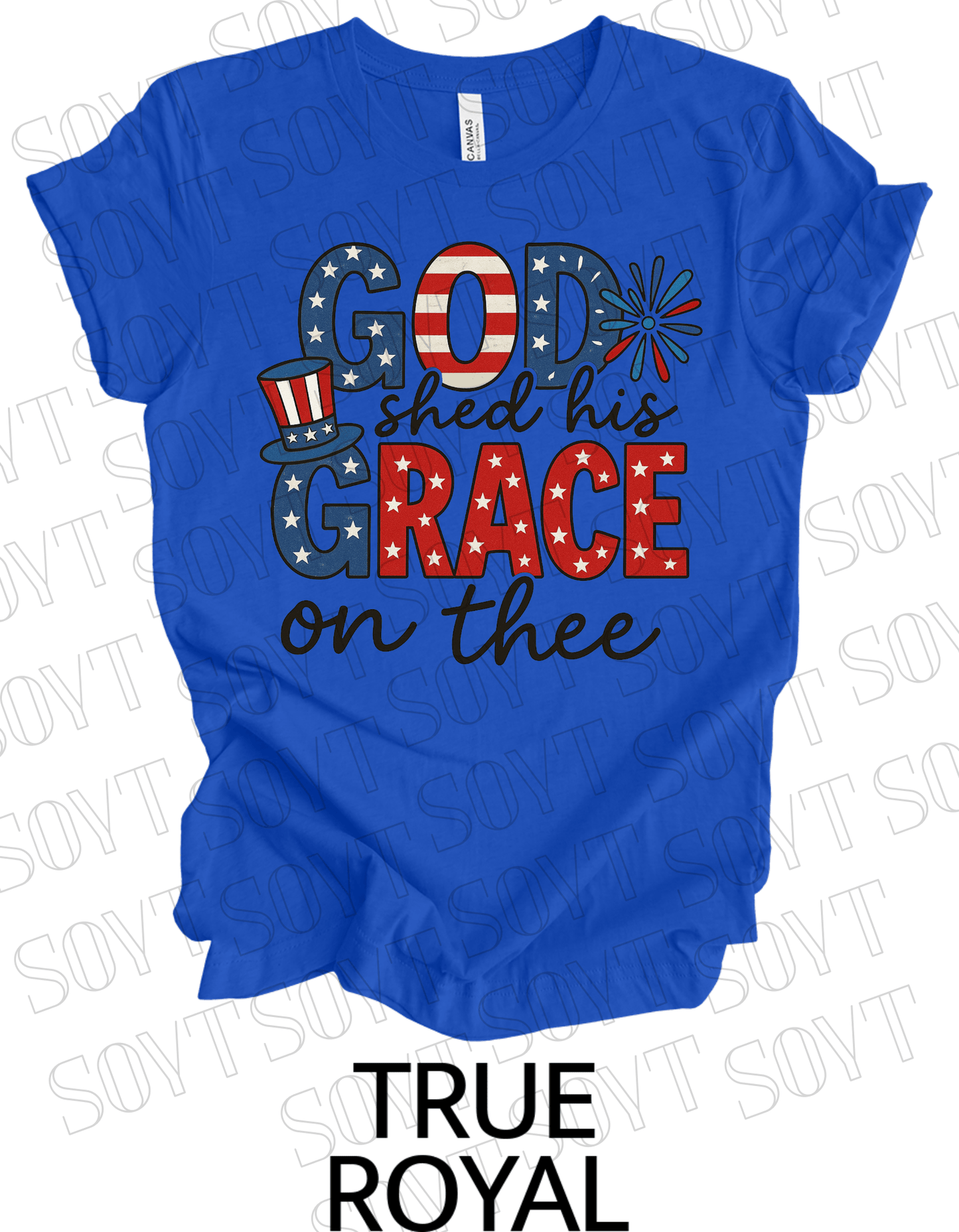 God Shed His Grace T-Shirt – Patriotic Faith - Based 4th of July Tee | Made in USA - Festive Apparel StoreRoyal Blue