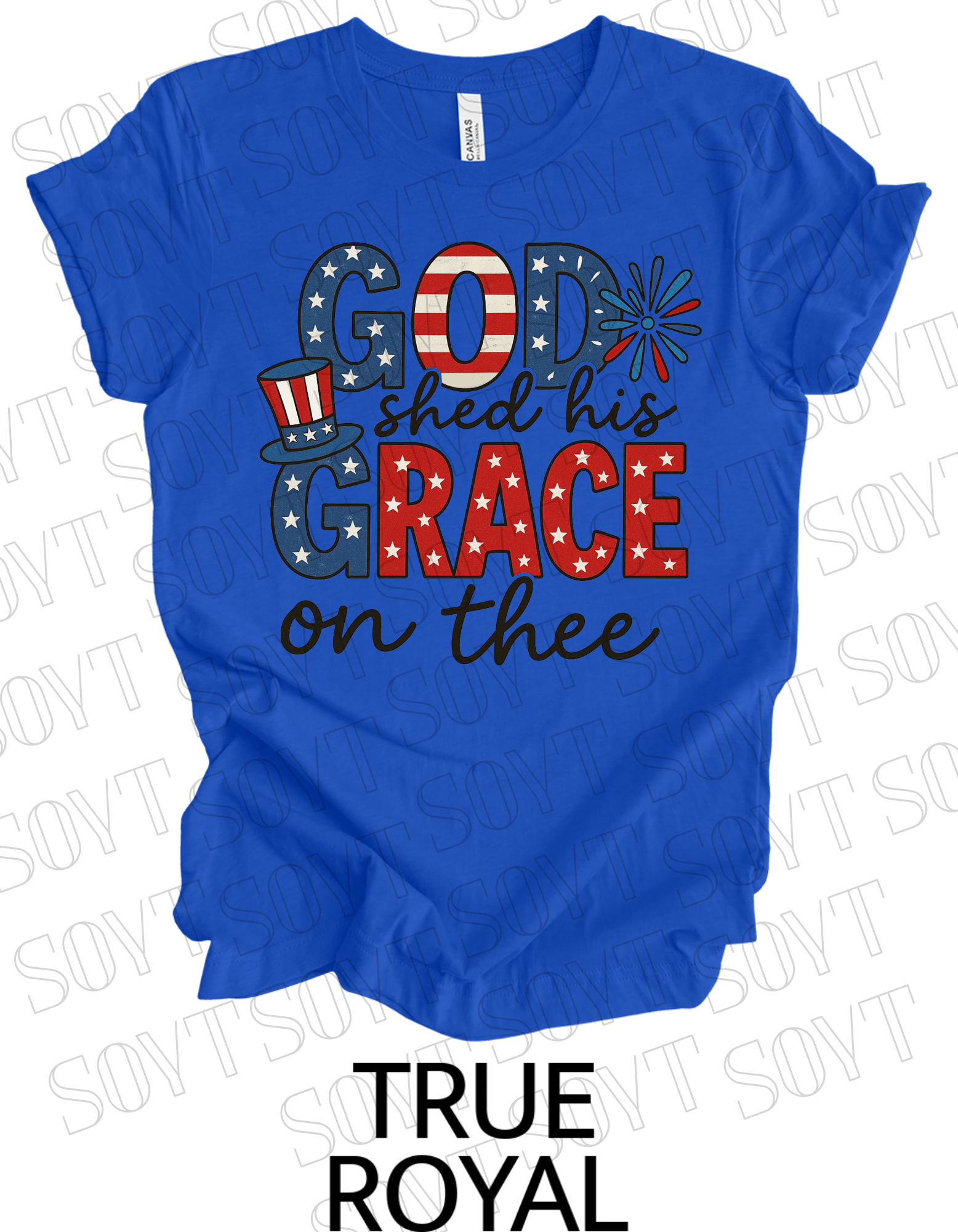 God Shed His Grace T-Shirt – Patriotic Faith - Based 4th of July Tee | Made in USA - Festive Apparel StoreRoyal Blue