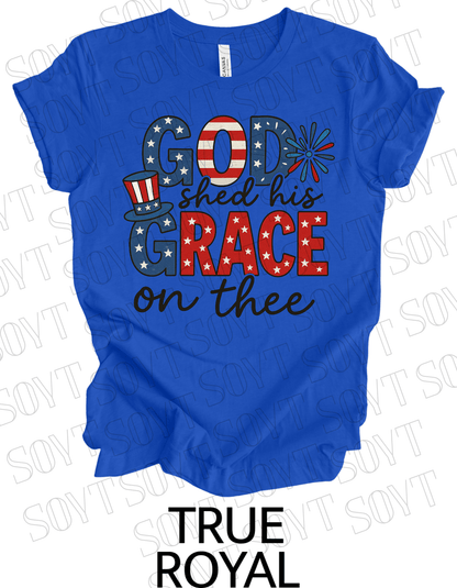 God Shed His Grace T-Shirt – Patriotic Faith - Based 4th of July Tee | Made in USA - Festive Apparel StoreRoyal Blue