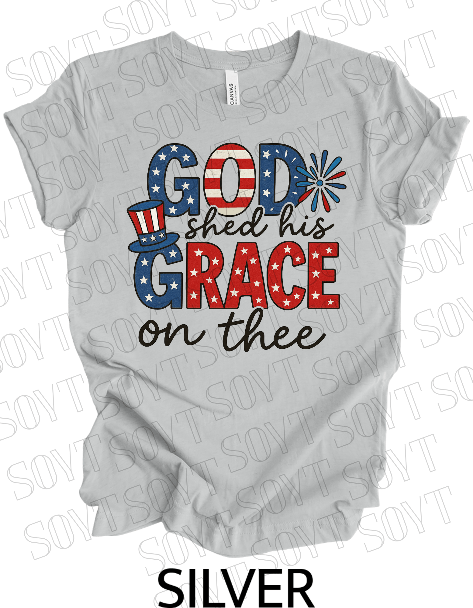 God Shed His Grace T-Shirt – Patriotic Faith - Based 4th of July Tee | Made in USA - Festive Apparel StoreSilver