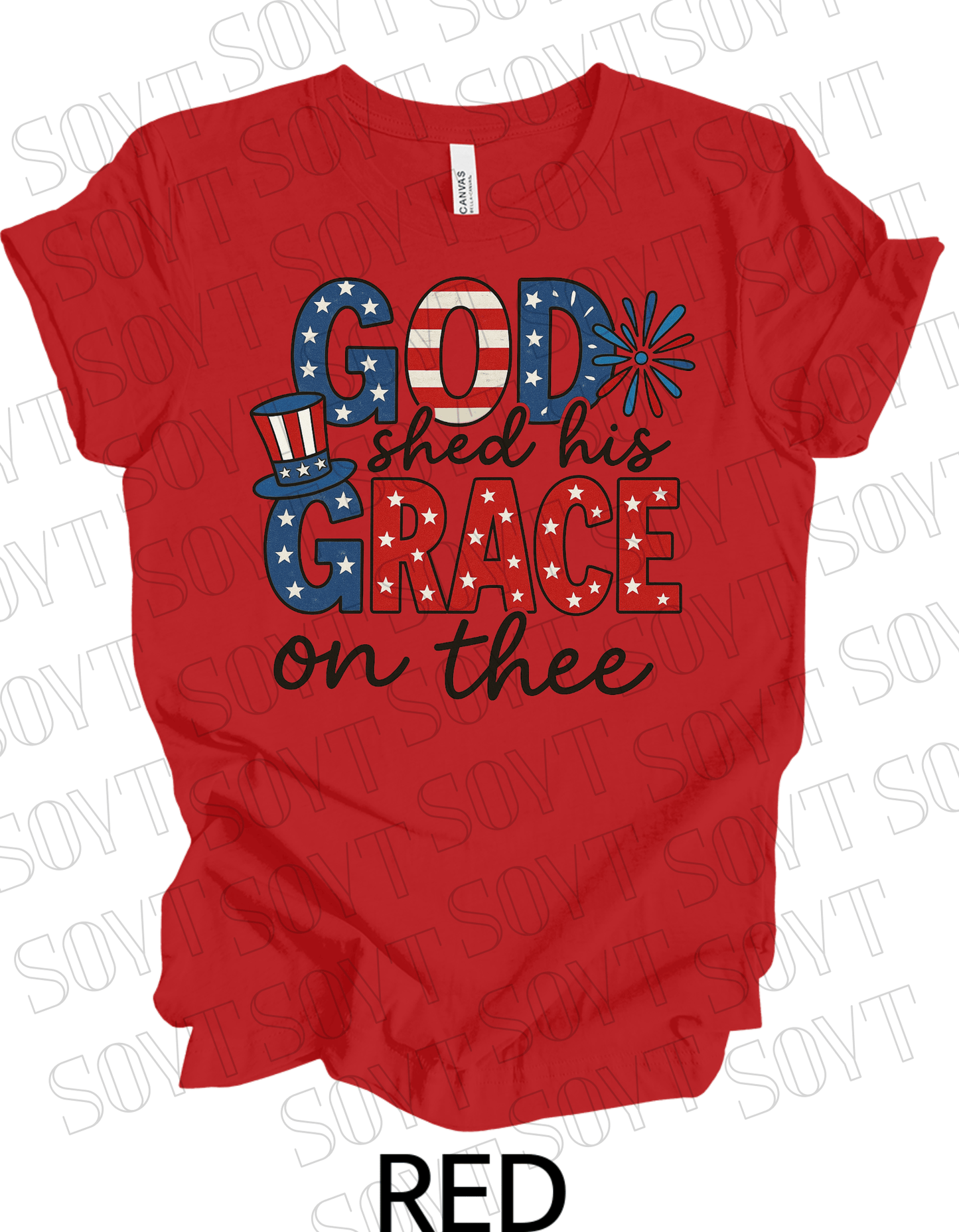 God Shed His Grace T-Shirt – Patriotic Faith - Based 4th of July Tee | Made in USA - Festive Apparel StoreRed