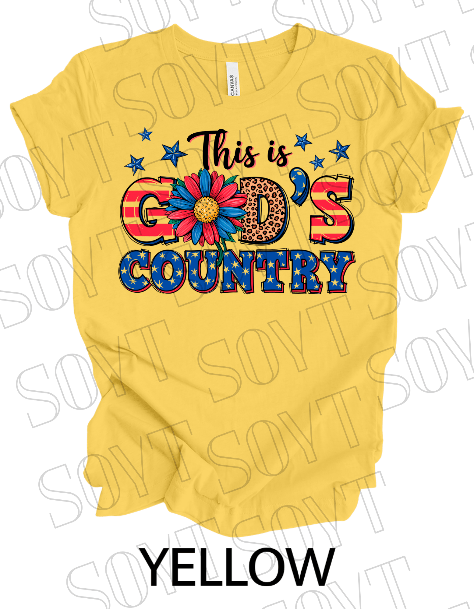 God’s Country T-Shirt – Bella+Canvas Patriotic Faith Floral Tee - Festive Apparel StoreYellow