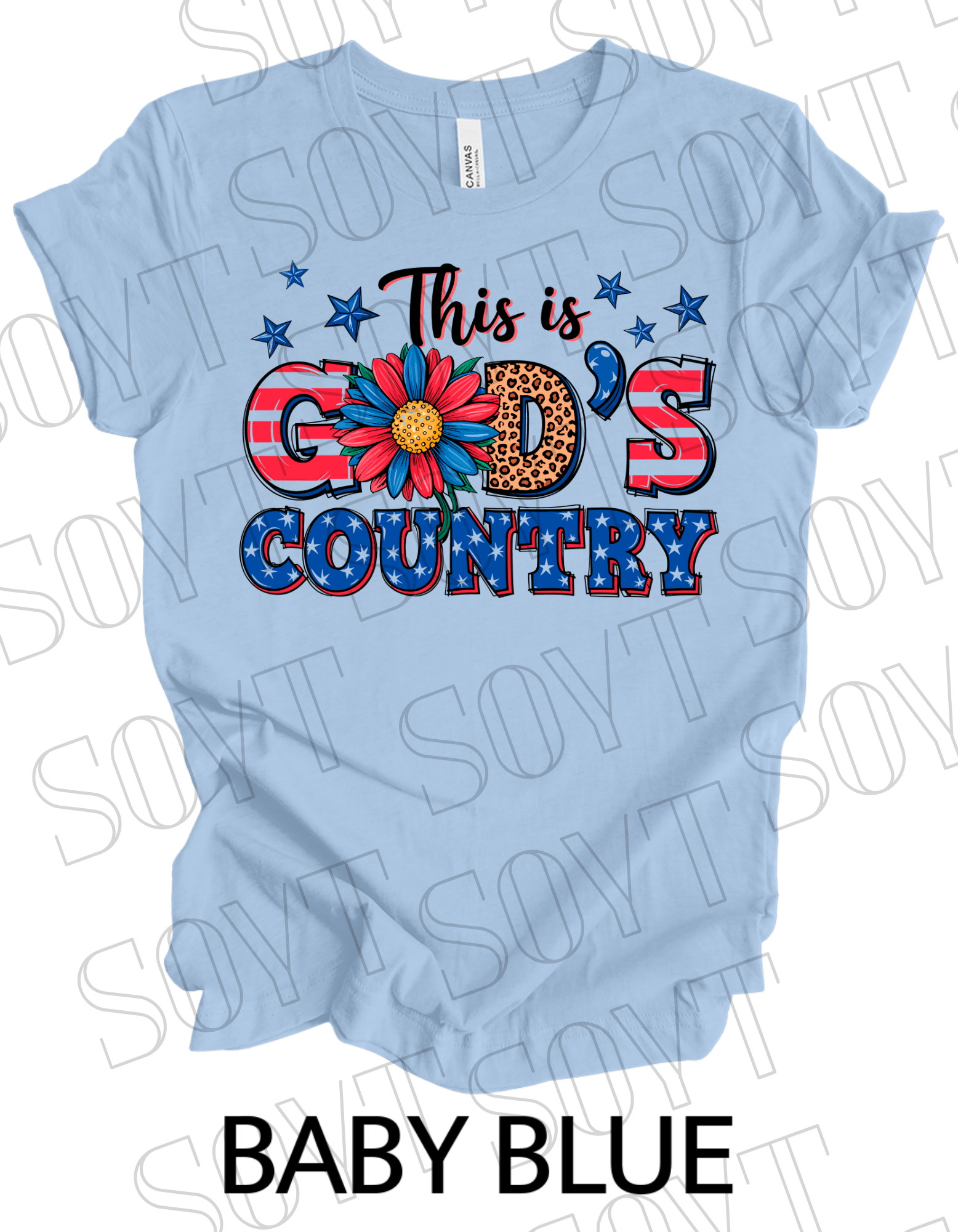 God’s Country T-Shirt – Bella+Canvas Patriotic Faith Floral Tee - Festive Apparel StoreBaby Blue