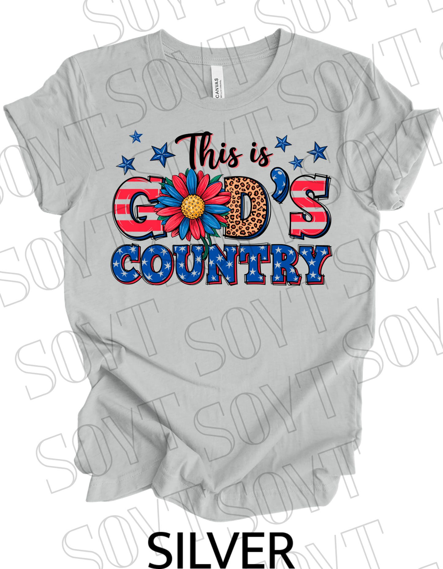 God’s Country T-Shirt – Bella+Canvas Patriotic Faith Floral Tee - Festive Apparel StoreSilver