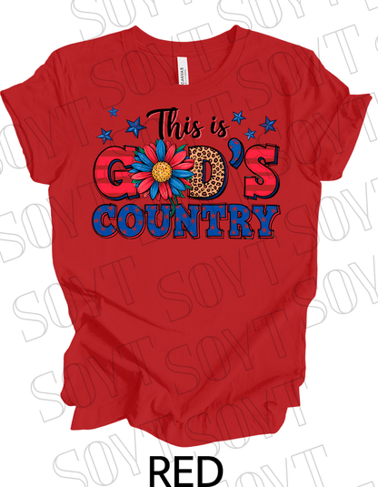 God’s Country T-Shirt – Bella+Canvas Patriotic Faith Floral Tee - Festive Apparel StoreRed