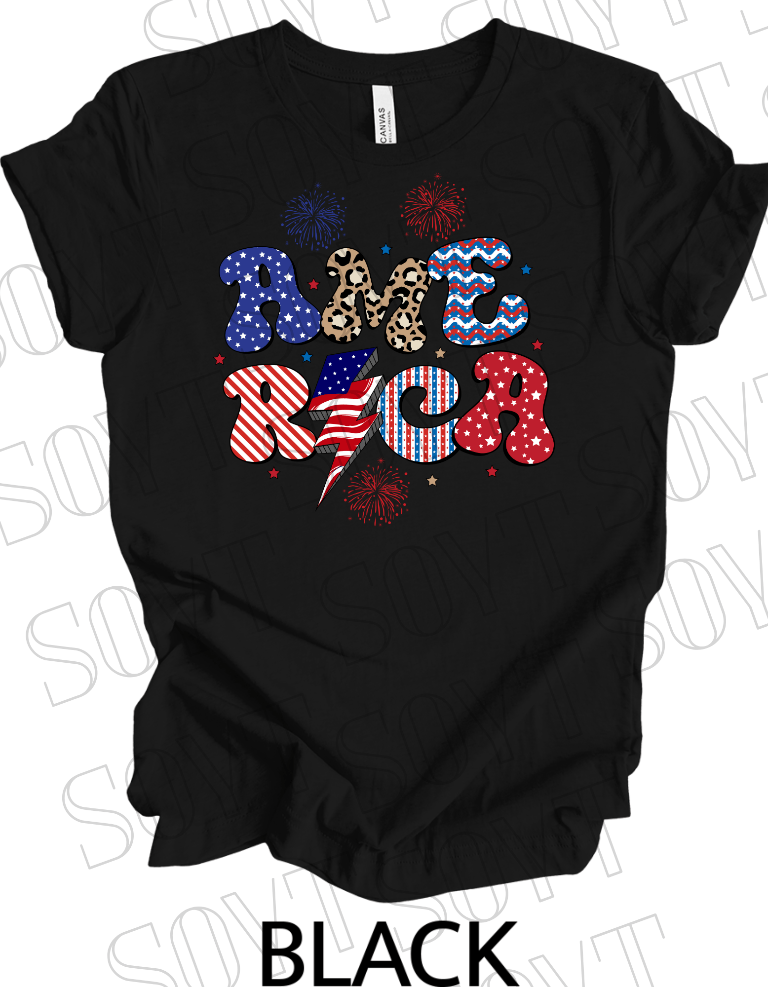 Groovy America Lightning T-Shirt – Bella+Canvas Retro Patriotic Tee - Festive Apparel StoreBlack