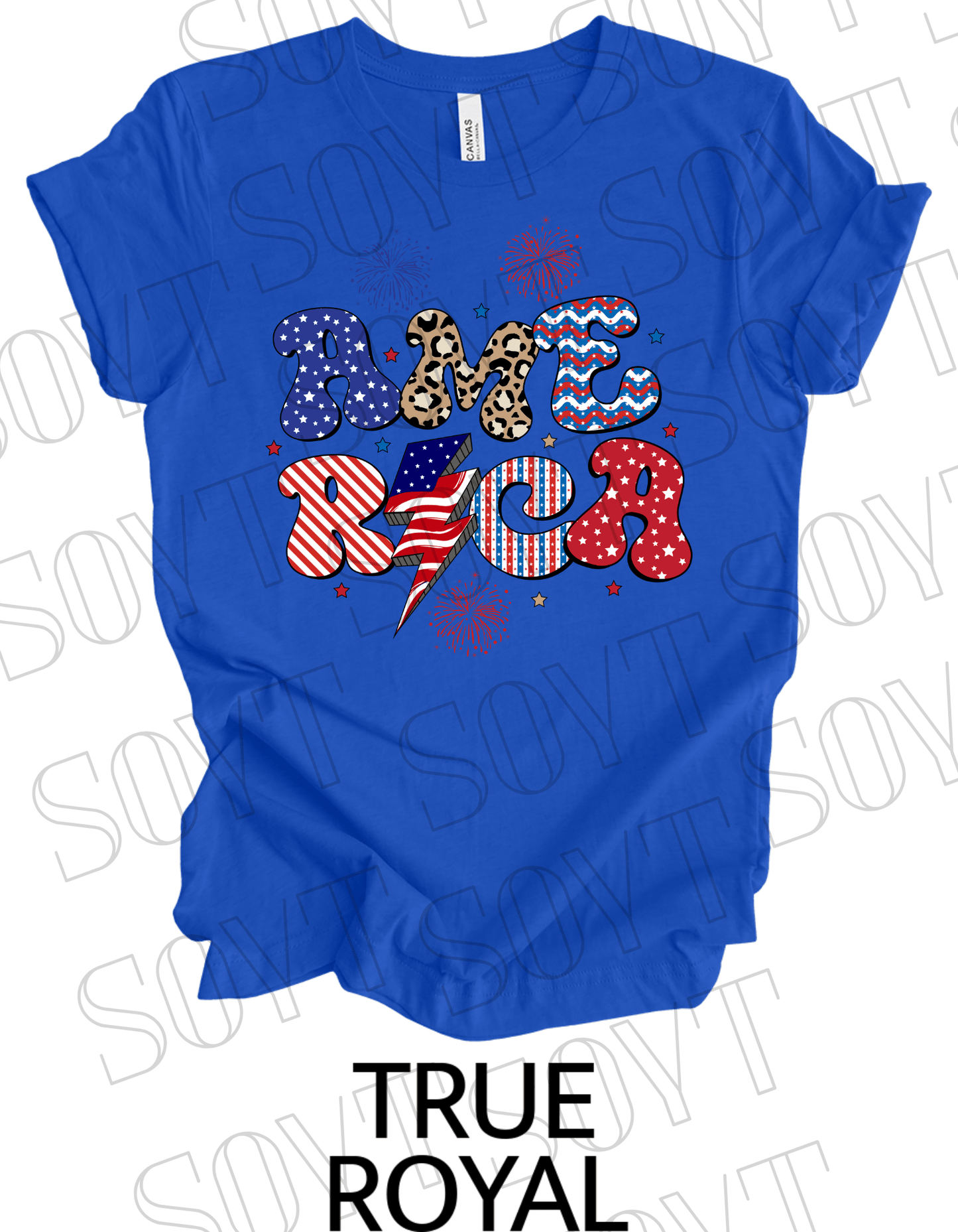 Groovy America Lightning T-Shirt – Bella+Canvas Retro Patriotic Tee - Festive Apparel StoreRoyal Blue