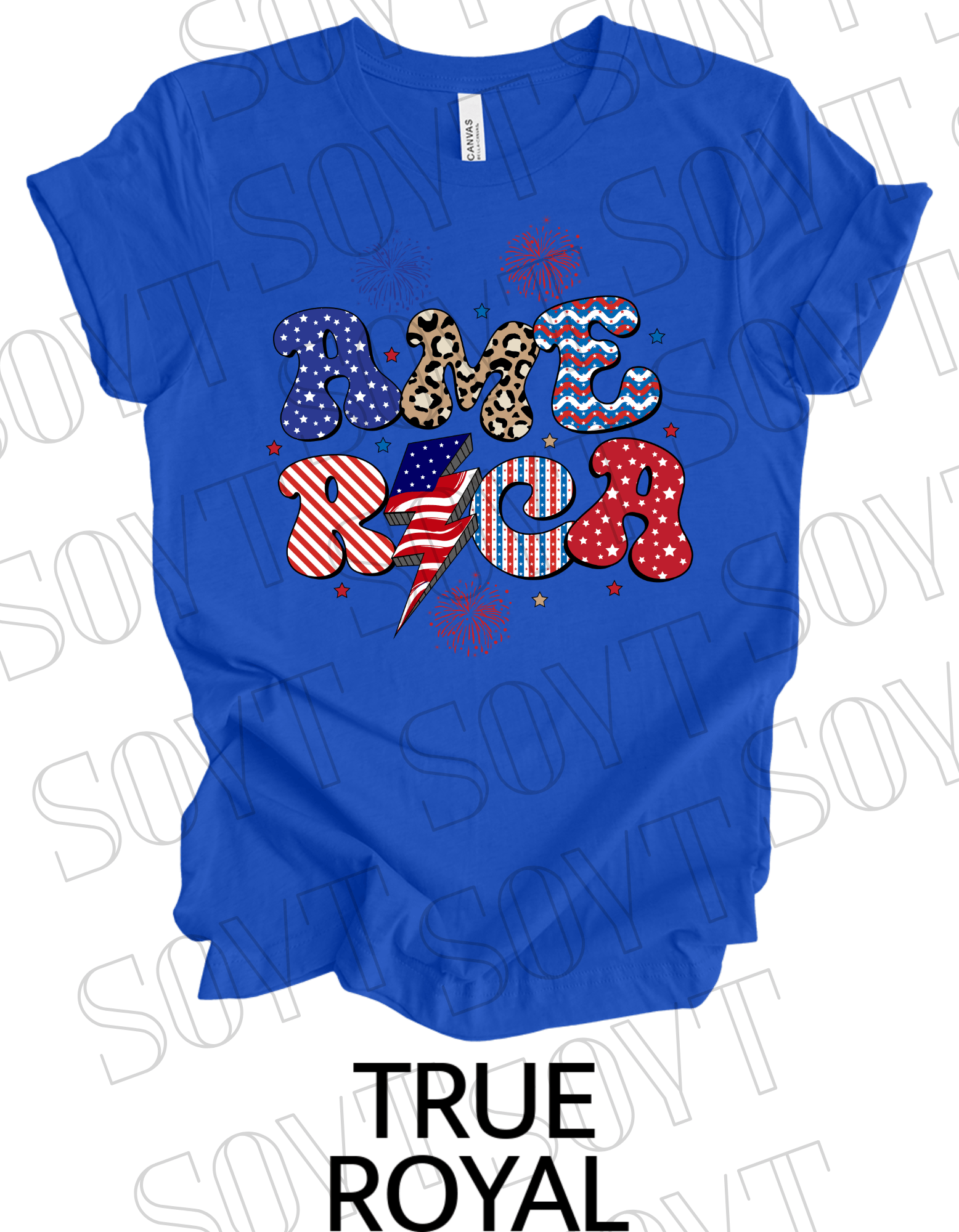 Groovy America Lightning T-Shirt – Bella+Canvas Retro Patriotic Tee - Festive Apparel StoreRoyal Blue