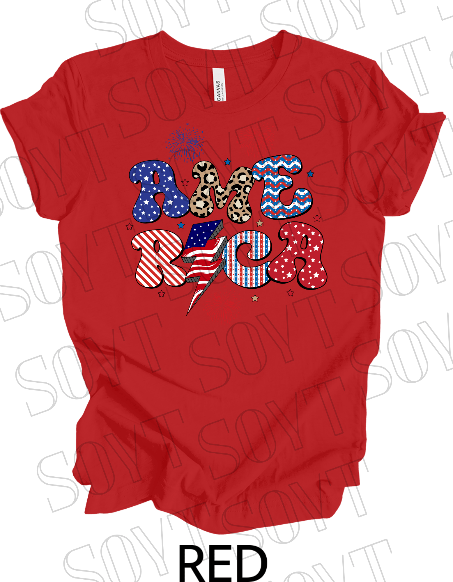 Groovy America Lightning T-Shirt – Bella+Canvas Retro Patriotic Tee - Festive Apparel StoreRed