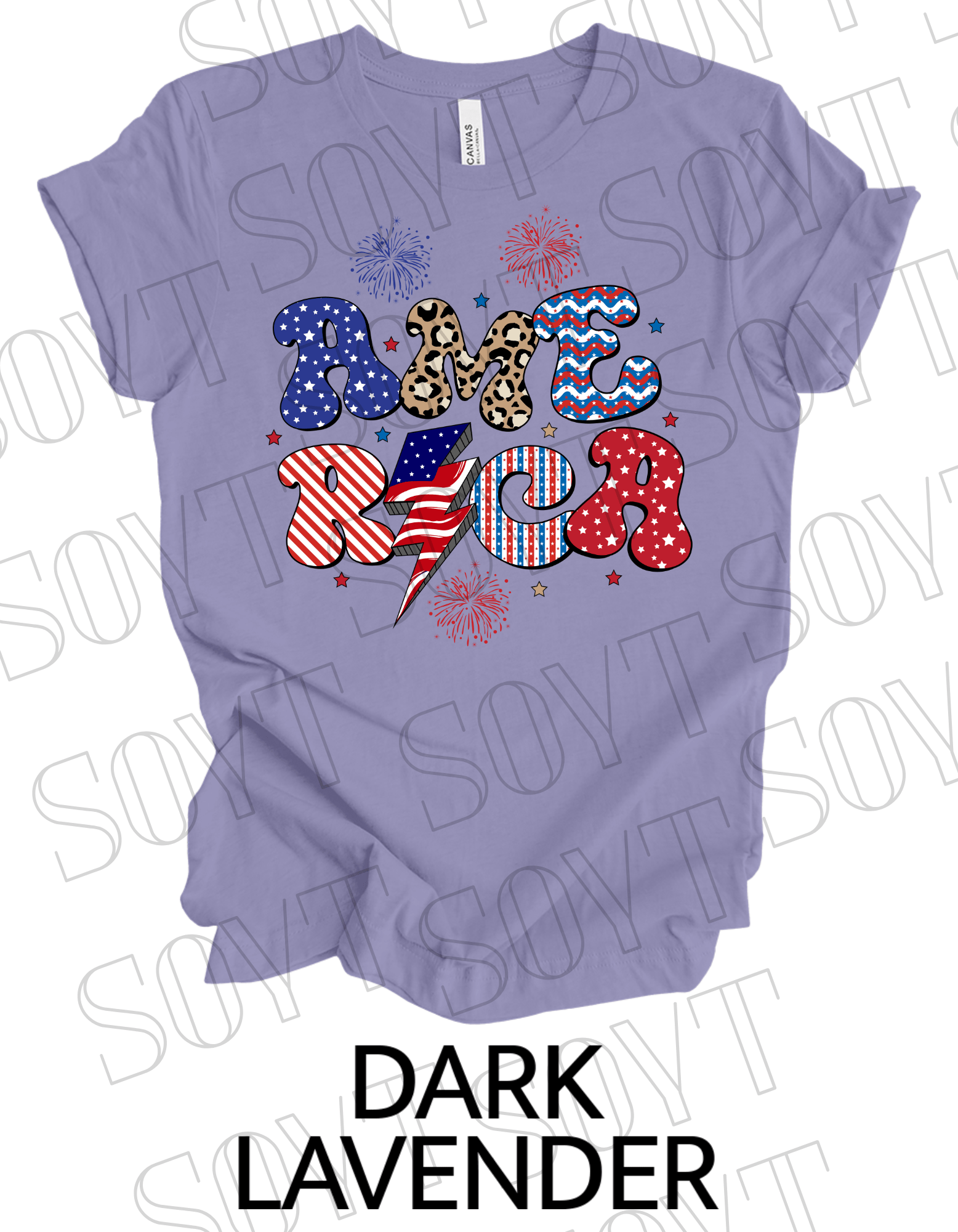 Groovy America Lightning T-Shirt – Bella+Canvas Retro Patriotic Tee - Festive Apparel StoreDark Lavender
